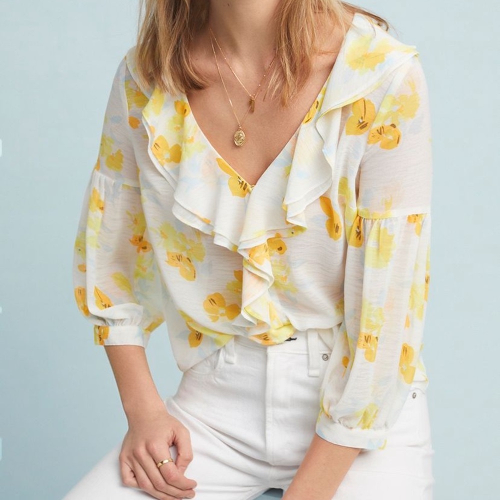 NWOT Anthropologie Maeve daffodil ruffle blouse